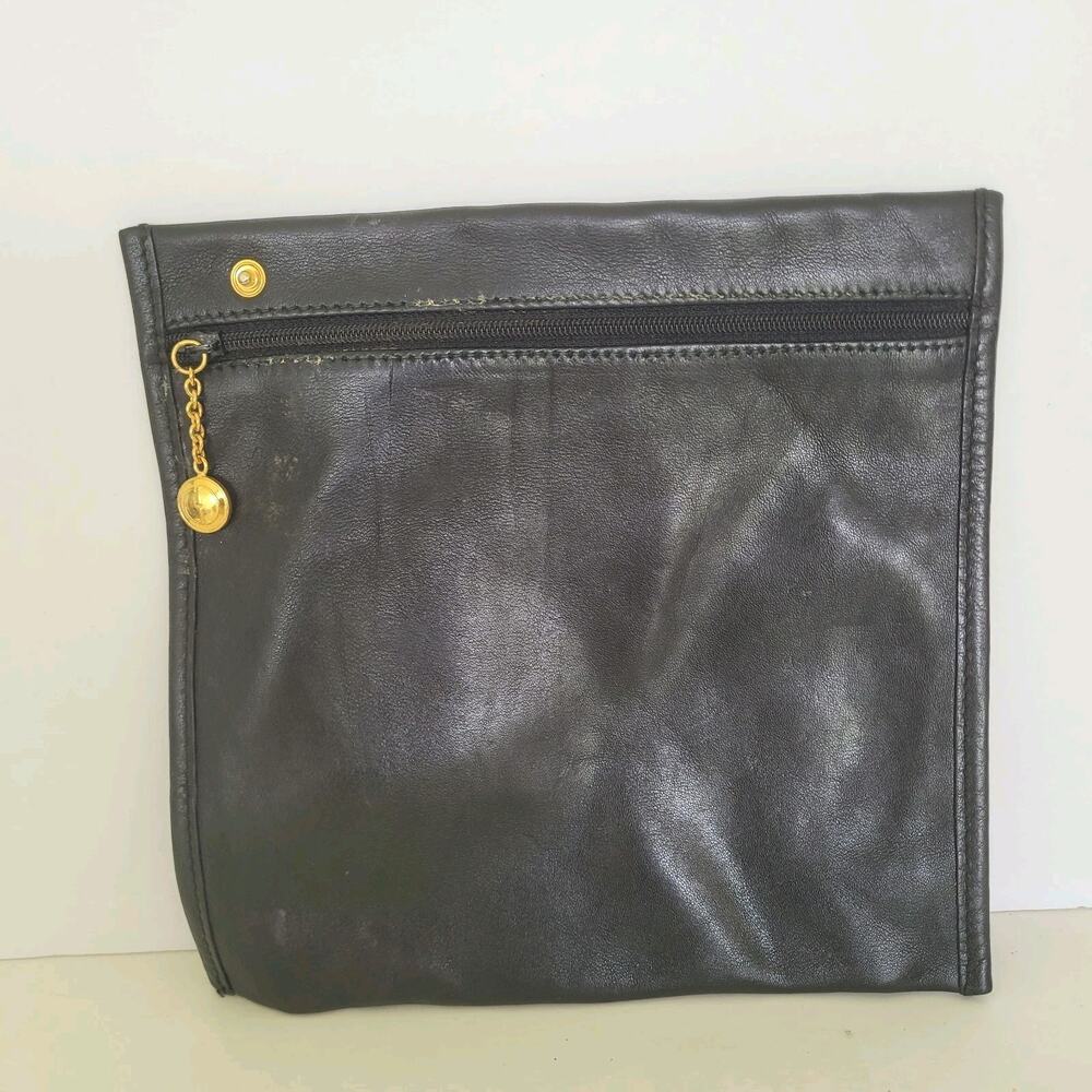 Gucci Vintage Pocket Replacement Pouch Small Black Smooth Leather Zip Designer
